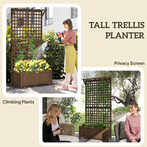 Wooden planter with trellis for climbing plants