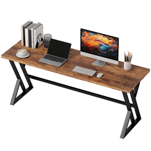 71" X-frame computer desk for home office, rustic brown