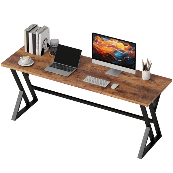 71" X-frame computer desk for home office, rustic brown