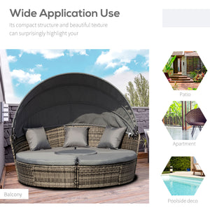 4-piece garden sofa bed with retractable canopy, grey