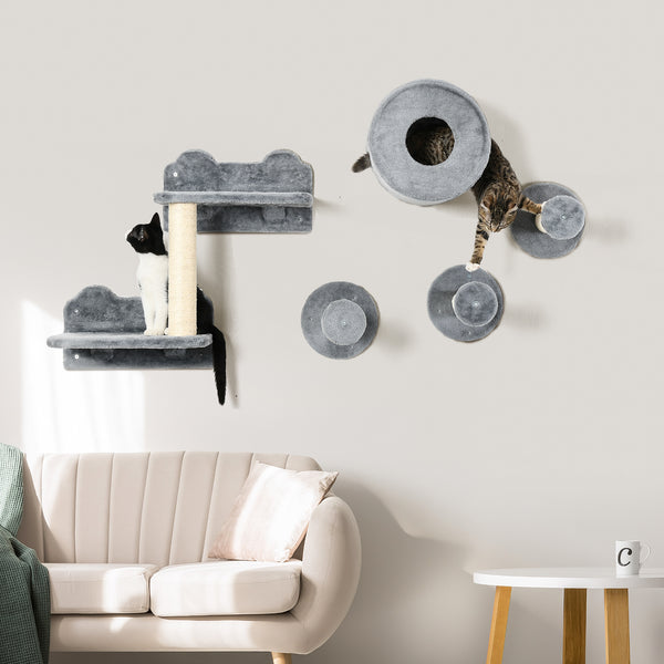 Wall-mounted cat shelf, grey