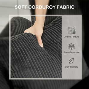 3-seater corduroy sofa with curved armrests and 8 removable cushions, dark grey
