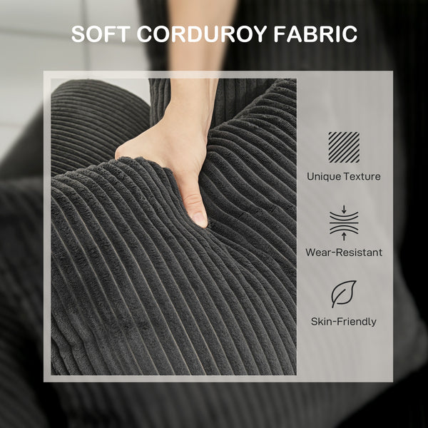 3-seater corduroy sofa with curved armrests and 8 removable cushions, dark grey