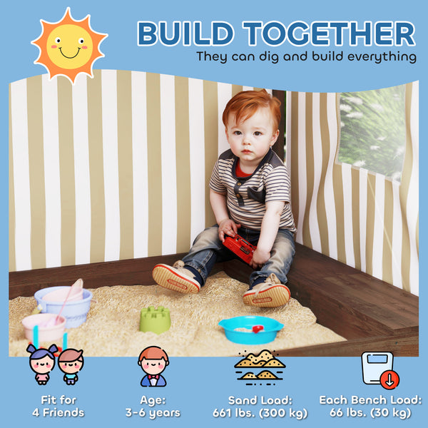 Sandpit with fully covered canopy, benches and floor covering