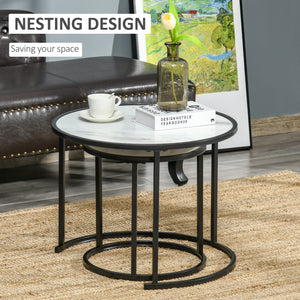 Set of 2 round nesting tables, white and black