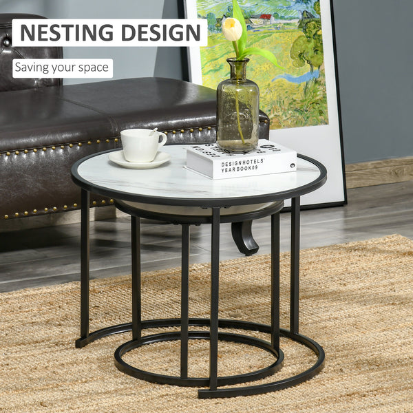 Set of 2 round nesting tables, white and black