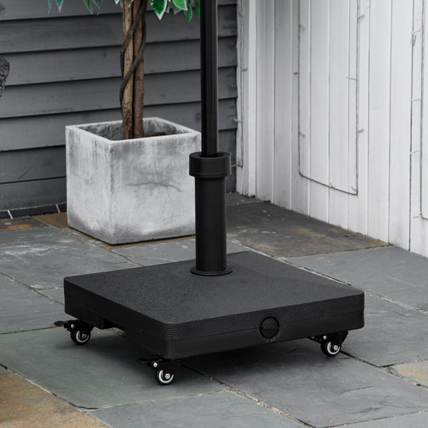Portable Square Umbrella Base with Weights with Casters, Water or Sand Filled, for 0.75'' and 1.5'' Poles, Black