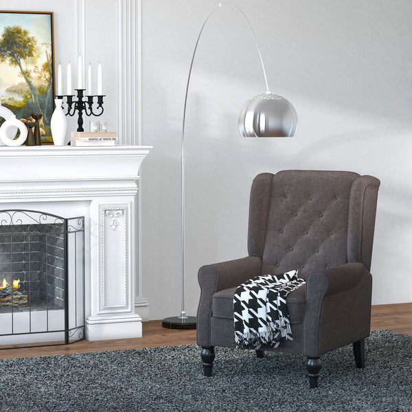Button-tufted accent chair with wooden legs, brown