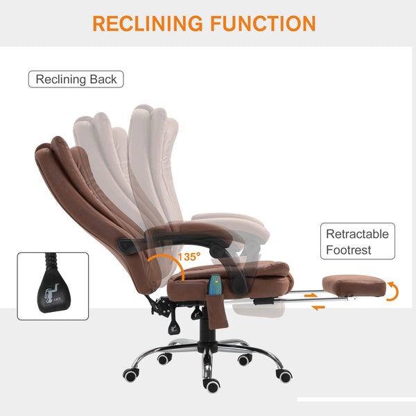 6-point vibrating massage chair, reclining, microfiber upholstery with retractable footrest, brown