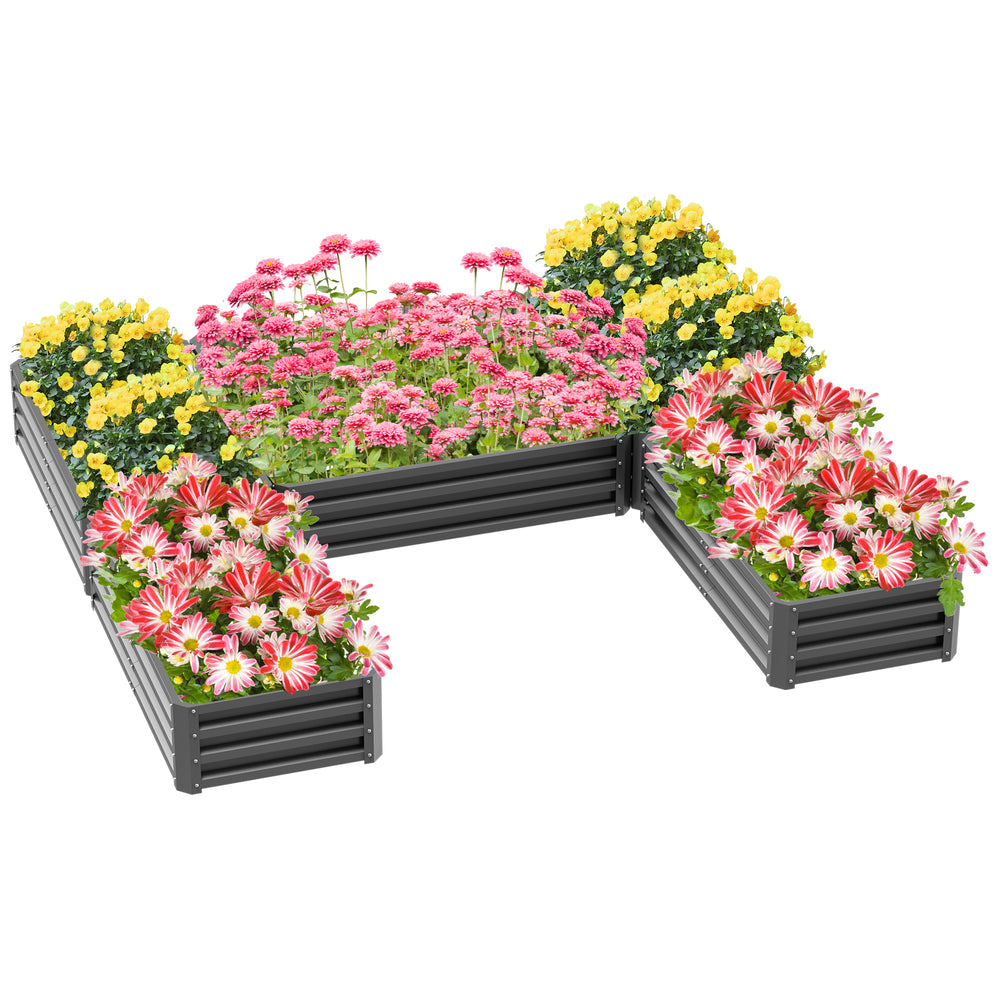 Set of 5 large raised steel garden planters, grey