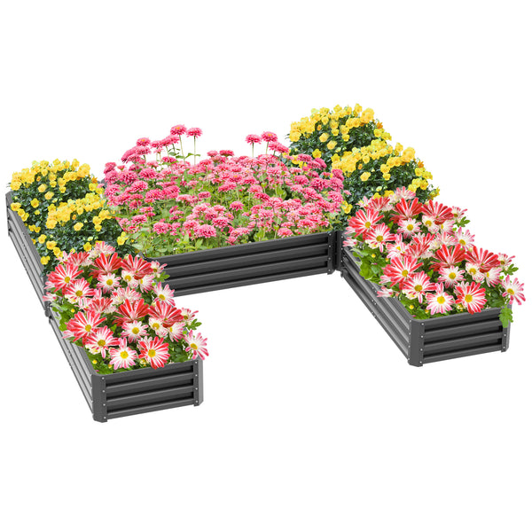 Set of 5 large raised steel garden planters, grey