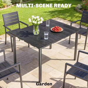 4-person garden table with HDPE top and metal frame,