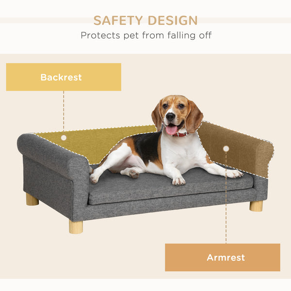 Modern Pet Sofa for Medium and Large Pets with Removable Cushion, Dark Grey