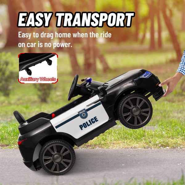 12V Electric Police Car for Kids with Remote Control, Black