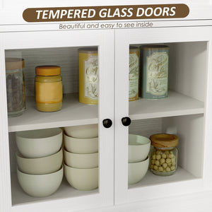 Sideboard with glass doors and adjustable shelves, aged white