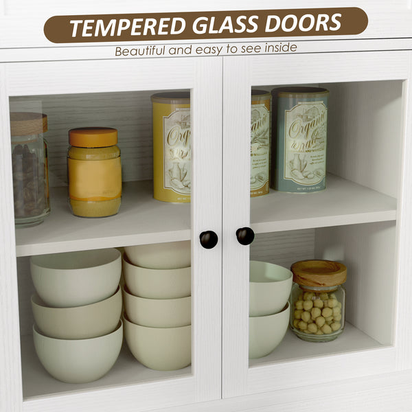 Sideboard with glass doors and adjustable shelves, aged white