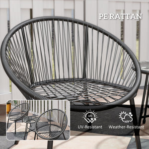 3 Piece Wicker Patio Furniture Set with Soft Cushions, Tempered Glass Top, Black