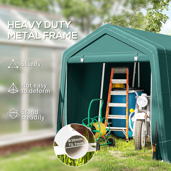 Garden shed with metal frame and double zipper, green