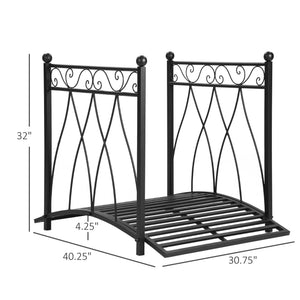 Classic garden bridge with safety railings, black