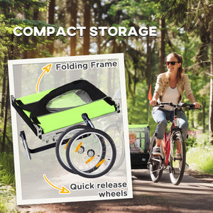 2-seater bicycle trailer with 5-point safety harness and comfortable seat, green