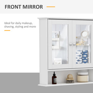 Medicine cabinet with double doors, open shelf and adjustable shelf, white