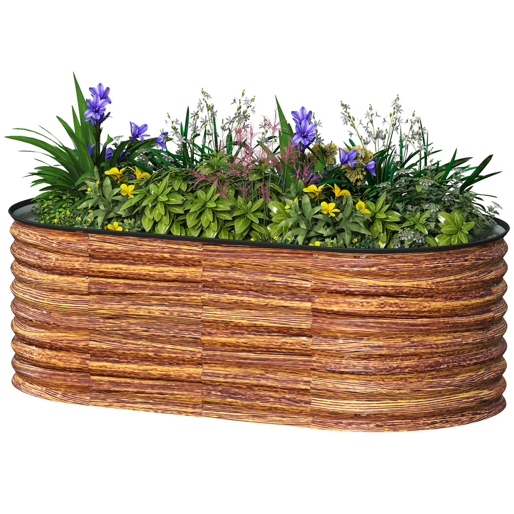Galvanized raised planter, brown wood look 