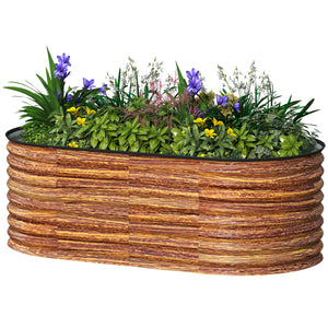 Galvanized raised planter, brown wood look 