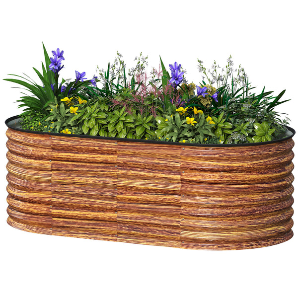 Galvanized raised planter, brown wood look 