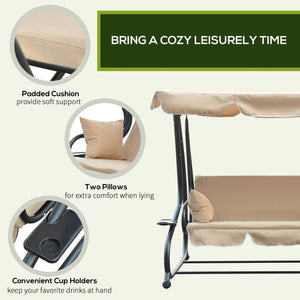 3-seater outdoor swing, convertible into a bed, removable cushions and cup holder, beige