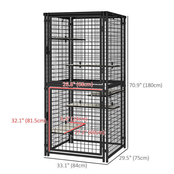 Multi-level steel cat cage with UV and water resistant cover