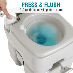 Portable travel toilet, detachable tank with flush, 20 liters