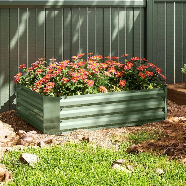 Galvanized metal raised planter, dark green