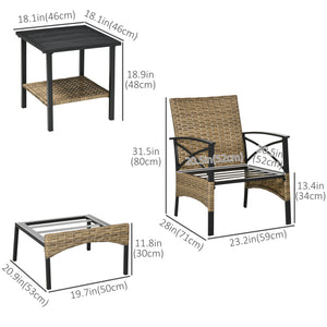 5-piece PE rattan garden furniture set, khaki