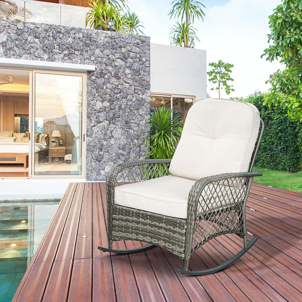 Rattan rocking chair with thick cushions