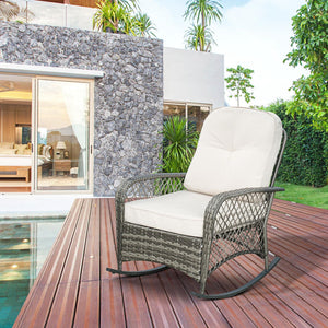Rattan rocking chair with thick cushions
