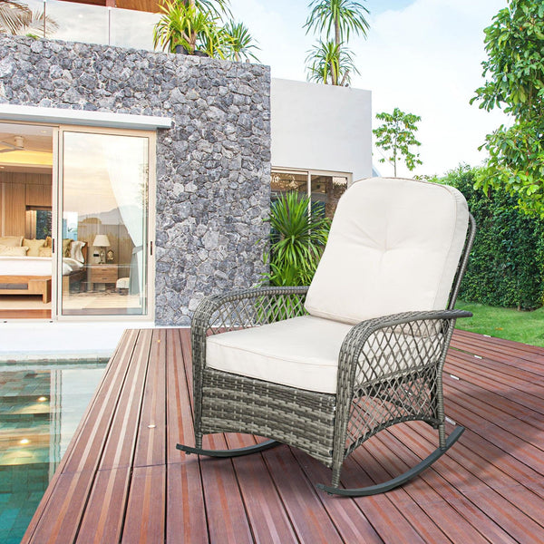 Rattan rocking chair with thick cushions