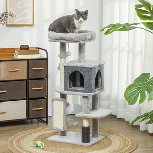 104 cm cat tree with scratching posts, basket, niche, grooming brush