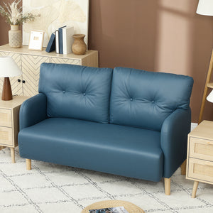 Modern 2-seater sofa, upholstered, solid wood frame, navy blue