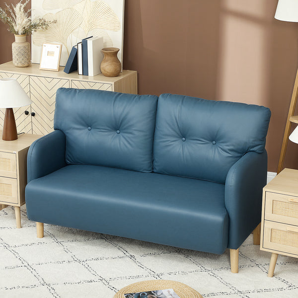 Modern 2-seater sofa, upholstered, solid wood frame, navy blue