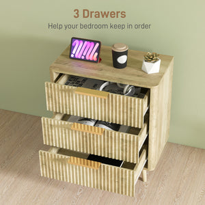 Fluted 3-drawer chest with pine legs