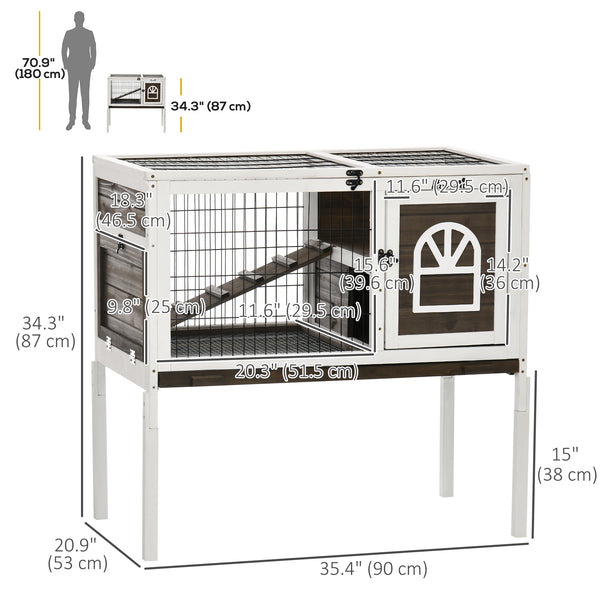 Double-height hutch with enclosure and pull-out tray, white and coffee