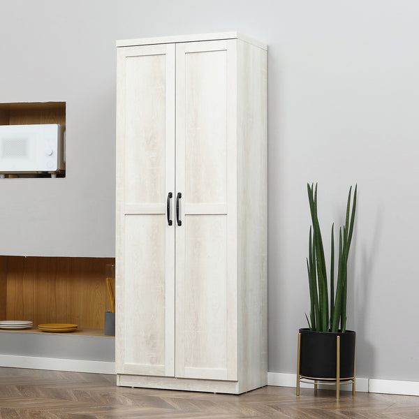 5-Tier Pantry with Adjustable Doors and Shelves, Distressed White