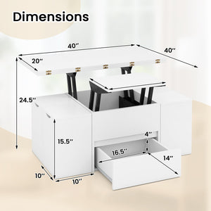 3-in-1 extendable coffee table with 4 storage stools and hidden compartment for 4 to 8 people - White