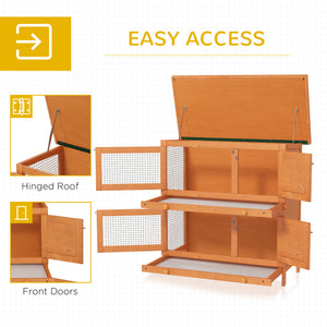 2-level wooden hutch with pull-out tray and opening lid