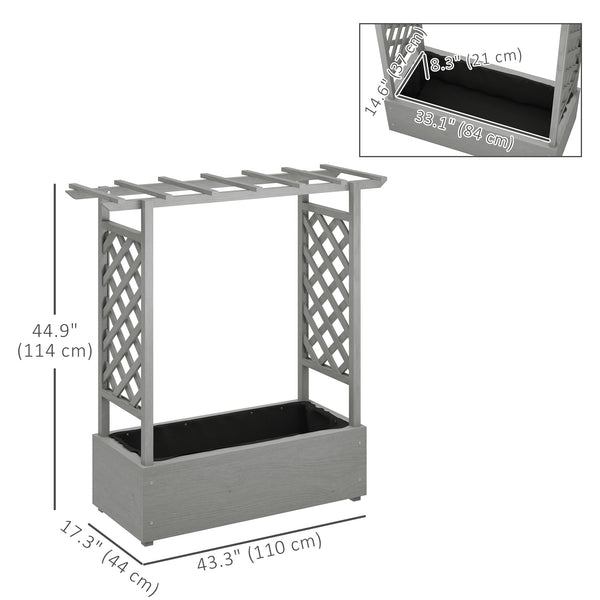 Wooden raised bed with trellis, hanging roof, drainage holes and bed liner