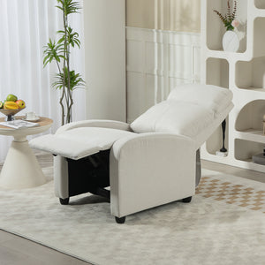Manual fabric recliner with upholstered seat, cream white