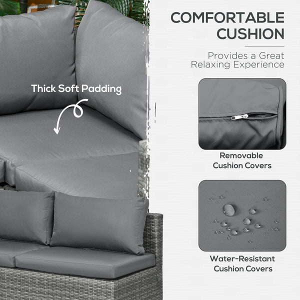 3-piece woven rattan garden furniture set with loveseat, coffee table and cushions, grey