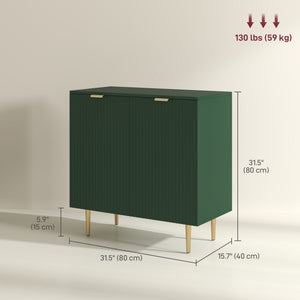 Modern kitchen storage cabinet with adjustable shelves and metal legs, green