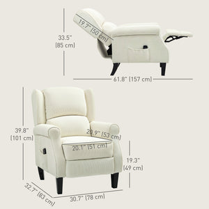 Lift-back recliner chair with vibration massage, extendable footrest, remote control, cream color