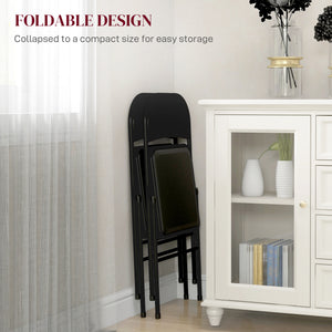 Set of 2 folding metal chairs with faux leather upholstery, black